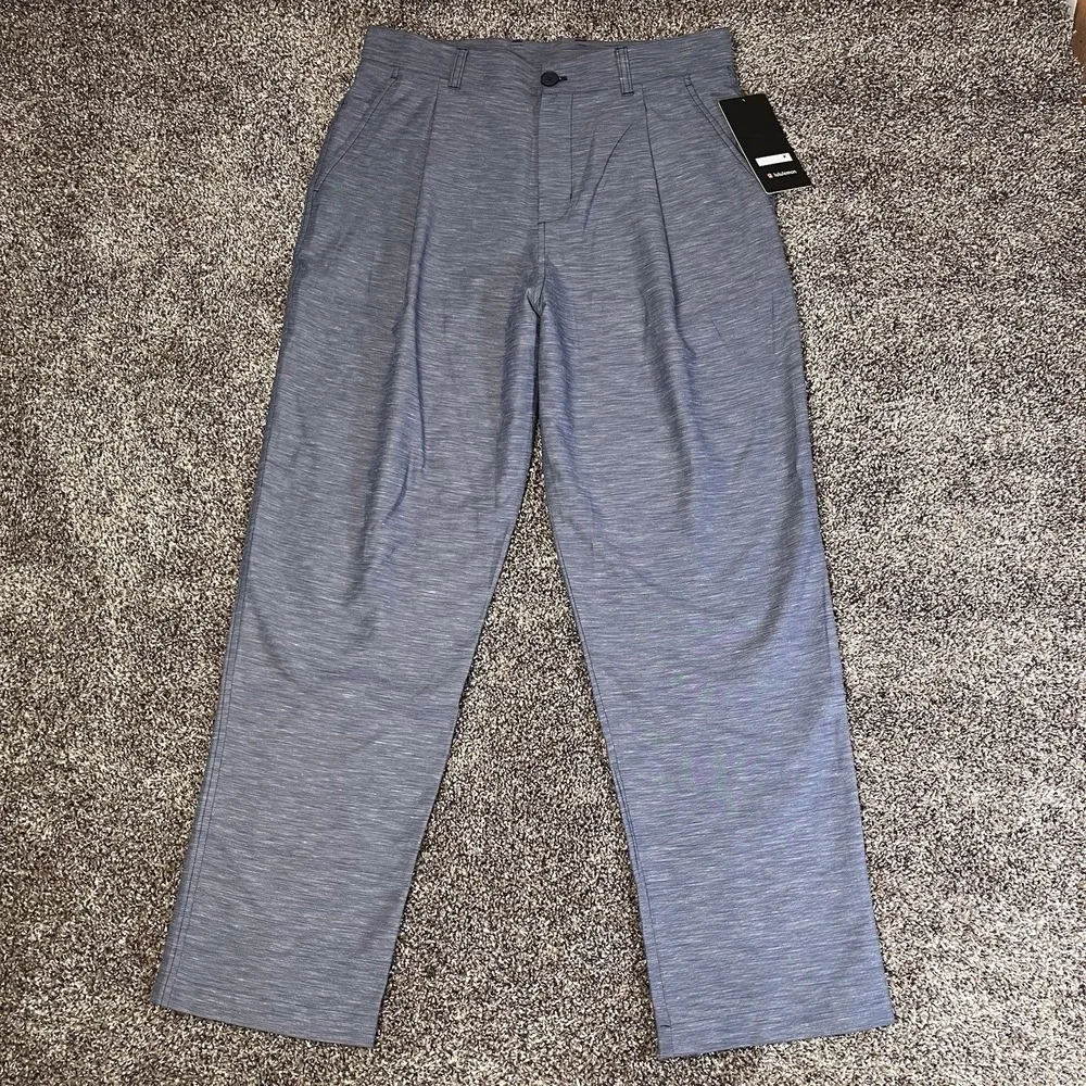 NEW Lululemon Pants Mens Size 33x31 Blue Linen Pleated Trouser Classic Fit Dress